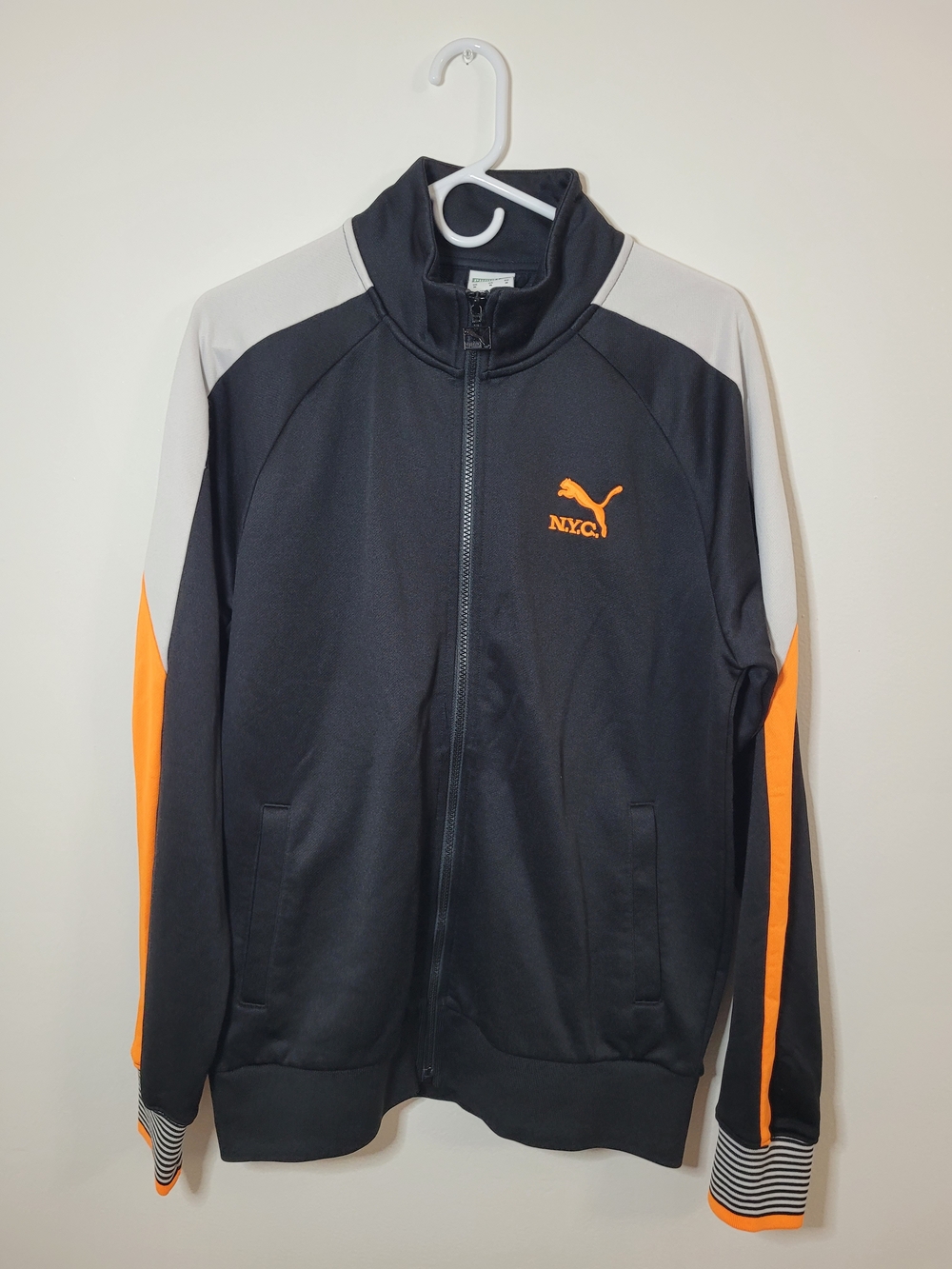 Puma Track Jacket Black/Orange NYC 48 Full Zip Size Medium